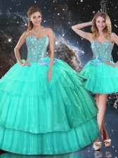  Sweetheart Sleeveless Organza Sweet 16 Dresses Ruffled Layers and Sequins Lace Up