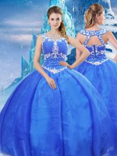  Blue Organza Zipper V-neck Sleeveless Floor Length 15 Quinceanera Dress Beading