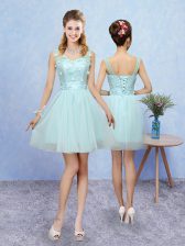 Cute Straps Sleeveless Lace Up Vestidos de Damas Aqua Blue Tulle