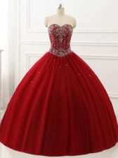 Beautiful Wine Red Lace Up Sweetheart Beading 15 Quinceanera Dress Tulle Sleeveless