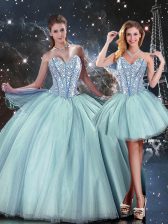 Spectacular Tulle Sleeveless Floor Length Quince Ball Gowns and Beading