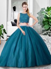 Cheap Floor Length Two Pieces Sleeveless Teal Sweet 16 Dress Zipper