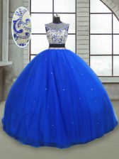 Custom Designed Royal Blue Lace Up Scoop Beading Sweet 16 Dress Tulle Sleeveless