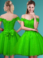  A-line Lace and Belt Quinceanera Court Dresses Lace Up Tulle Cap Sleeves Knee Length