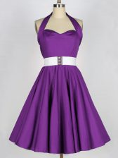  Eggplant Purple Taffeta Lace Up Dama Dress for Quinceanera Sleeveless Knee Length Belt