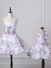  Multi-color A-line Belt Dress for Prom Lace Up Printed Sleeveless Mini Length