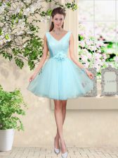  V-neck Sleeveless Tulle Quinceanera Court Dresses Lace and Belt Lace Up