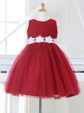 Hot Sale Scoop Sleeveless Zipper Child Pageant Dress Wine Red Tulle
