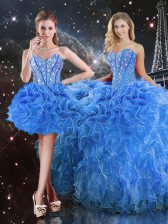 Superior Baby Blue Sweetheart Neckline Beading and Ruffles Quince Ball Gowns Sleeveless Lace Up