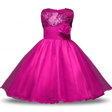 Lovely Knee Length Ball Gowns Sleeveless Fuchsia Toddler Flower Girl Dress Zipper
