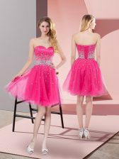 Elegant Hot Pink Prom Dress Prom and Party and Sweet 16 with Beading Sweetheart Sleeveless Lace Up