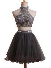  Black Sleeveless Beading Mini Length Prom Gown