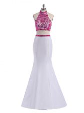  White Halter Top Criss Cross Beading Homecoming Dress Sleeveless