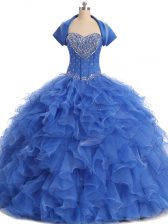 Decent Floor Length Blue Quince Ball Gowns Strapless Sleeveless Lace Up