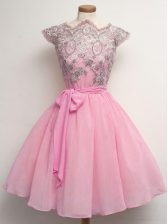  Cap Sleeves Lace and Belt Lace Up Court Dresses for Sweet 16