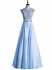  Light Blue Zipper Beading and Lace Sleeveless Floor Length