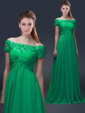 Romantic Off The Shoulder Short Sleeves Chiffon Homecoming Dress Appliques Lace Up