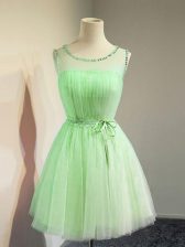 Colorful Scoop Sleeveless Damas Dress Knee Length Belt Tulle