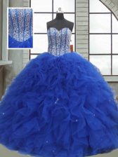  Sleeveless Lace Up Floor Length Beading and Ruffles and Sequins Ball Gown Prom Dress