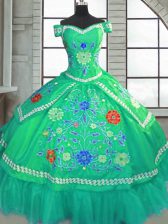  Short Sleeves Beading and Embroidery Lace Up 15th Birthday Dress