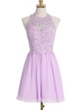 Shining Sleeveless Knee Length Appliques Lace Up Quinceanera Court of Honor Dress with Lavender