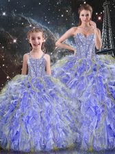  Floor Length Lavender Quinceanera Gowns Organza Sleeveless Beading and Ruffles