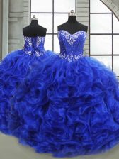  Royal Blue Ball Gowns Sweetheart Sleeveless Organza Floor Length Lace Up Beading and Ruffles Vestidos de Quinceanera