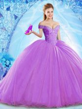 Unique Sleeveless Brush Train Lace Up Beading Sweet 16 Quinceanera Dress