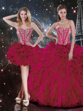 Cute Burgundy Organza Lace Up Sweet 16 Dress Sleeveless Floor Length Beading and Ruffles