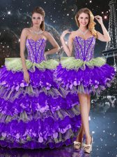  Sweetheart Sleeveless Lace Up Quince Ball Gowns Multi-color Organza
