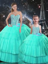 Adorable Turquoise Sweetheart Neckline Ruffled Layers Vestidos de Quinceanera Sleeveless Lace Up