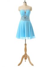  Baby Blue Chiffon Lace Up Prom Dress Sleeveless Mini Length Beading