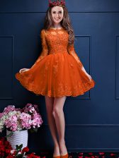  Orange Red Chiffon Lace Up Dama Dress 3 4 Length Sleeve Mini Length Beading and Lace and Appliques