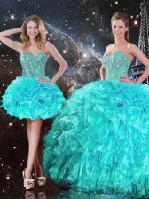 High Class Floor Length Aqua Blue Vestidos de Quinceanera Sweetheart Sleeveless Lace Up