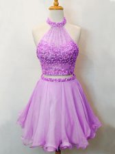  Organza Halter Top Sleeveless Lace Up Beading Court Dresses for Sweet 16 in Lilac