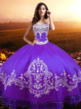Fantastic Sleeveless Taffeta Floor Length Lace Up Vestidos de Quinceanera in Purple with Beading and Appliques