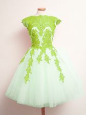 Best Selling A-line Scalloped Sleeveless Tulle Mini Length Lace Up Appliques Vestidos de Damas