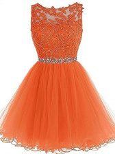 Stunning Beading and Ruffles Evening Dress Orange Zipper Sleeveless Mini Length