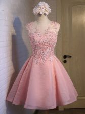 Glorious Scoop Sleeveless Lace Up Dama Dress Pink Organza