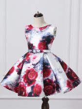Lovely Multi-color Scoop Zipper Pattern and Belt Kids Pageant Dress Sleeveless