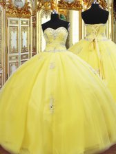  Floor Length Ball Gowns Sleeveless Gold Sweet 16 Quinceanera Dress Lace Up