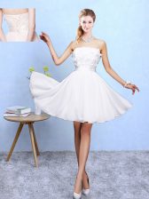 High End White Sleeveless Knee Length Appliques Lace Up Quinceanera Court of Honor Dress