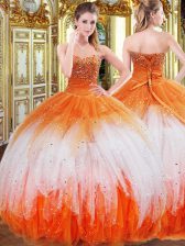 Top Selling Beading and Ruffles Quinceanera Dresses Multi-color Lace Up Sleeveless Floor Length