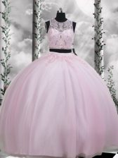  Baby Pink Scoop Zipper Beading and Appliques Quince Ball Gowns Sleeveless