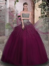 Romantic Purple Sleeveless Beading Floor Length Quince Ball Gowns