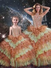  Multi-color Ball Gowns Beading and Ruffled Layers and Sequins Sweet 16 Quinceanera Dress Lace Up Organza Sleeveless Floor Length