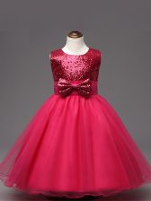 Great Hot Pink Sleeveless Organza Zipper Little Girls Pageant Dress Wholesale for Wedding Party