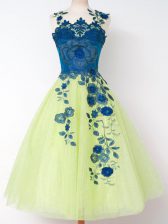  Sleeveless Zipper Knee Length Appliques Damas Dress