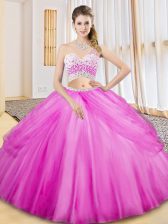 Stunning Two Pieces Quinceanera Dresses Lilac One Shoulder Tulle Sleeveless Floor Length Criss Cross