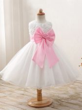 Glorious Scoop Sleeveless Zipper Girls Pageant Dresses White Organza